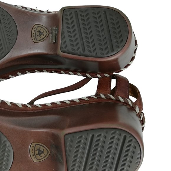 Ariat Shalimar Leather Open Toe Wedge T-Strap Sandals Size 10 Brown Stud Comfort - Picture 13 of 16